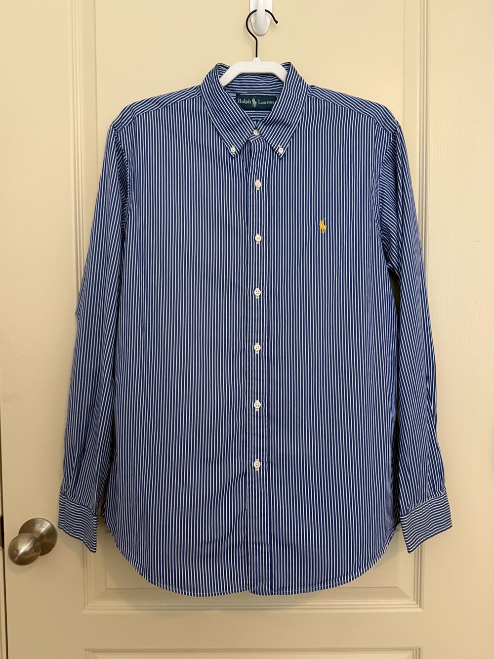Ralph Lauren Navy and White Striped Button-Down Shirt